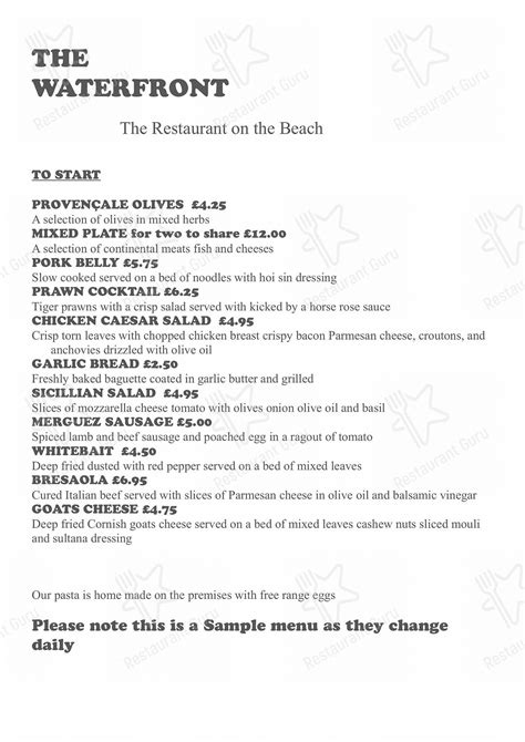 the waterfront lowestoft menu|THE WATERFRONT Lowestoft, NR33 7SB .